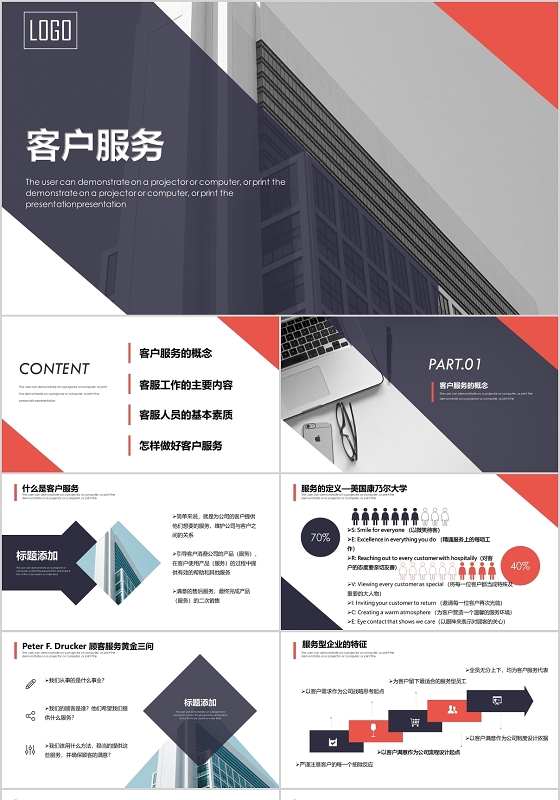 蓝色商务风客户服务培训客户服务PPT模板
