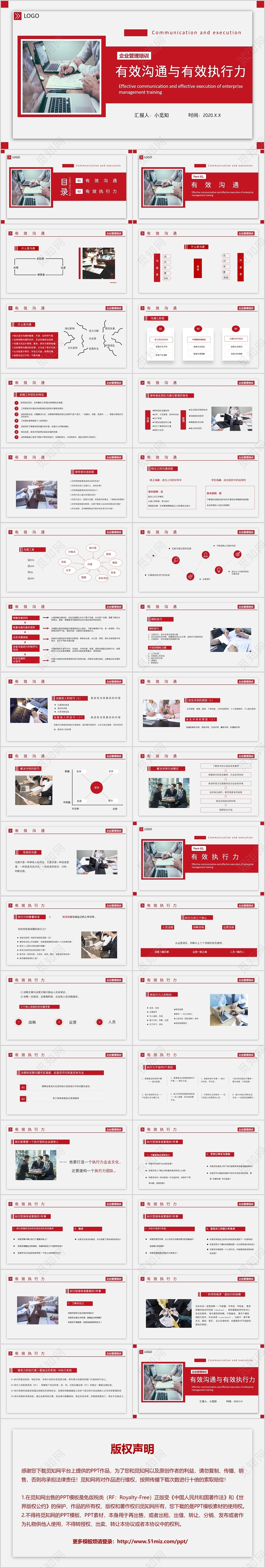 红色商务企业管理培训有效沟通与有效执行力PPT模板