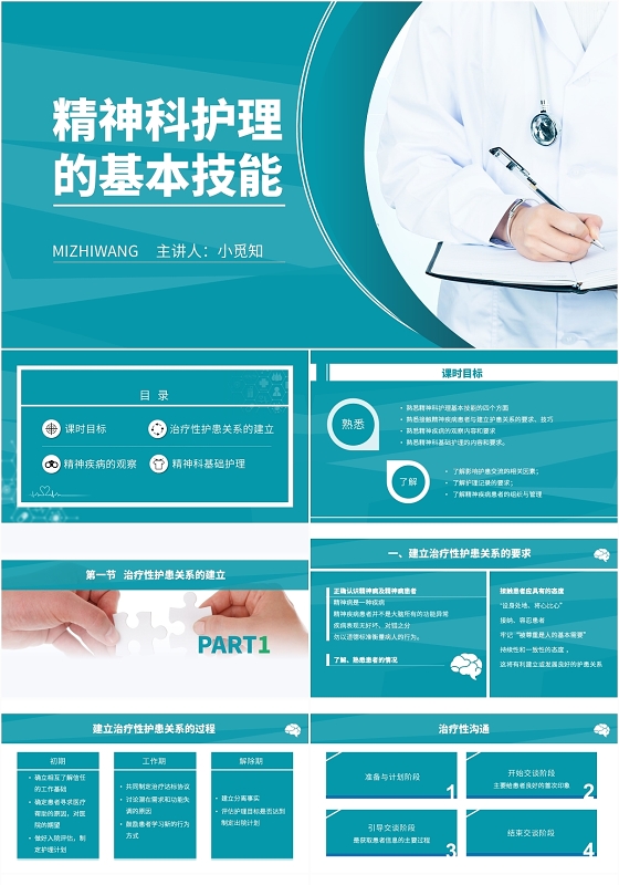 绿色医务主题精神科护理的基本技能PPT模板
