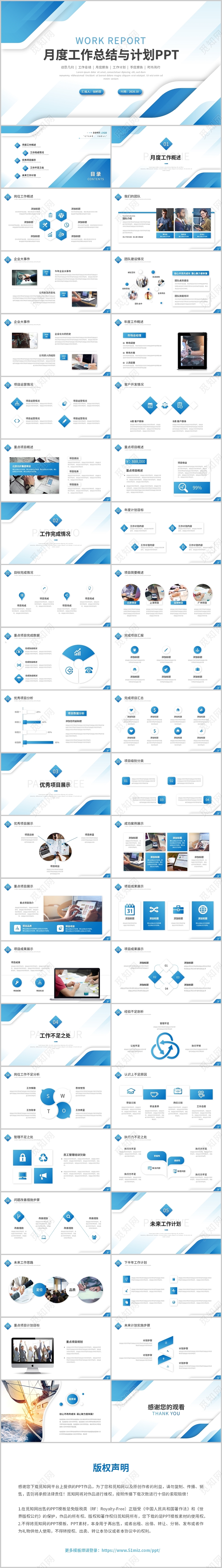 清新简约几何月度工作总结工作计划述职报告ppt模板