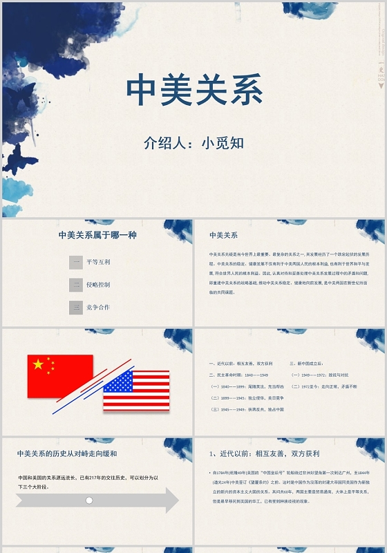 灰色商务中美关系中美关系介绍PPT模板
