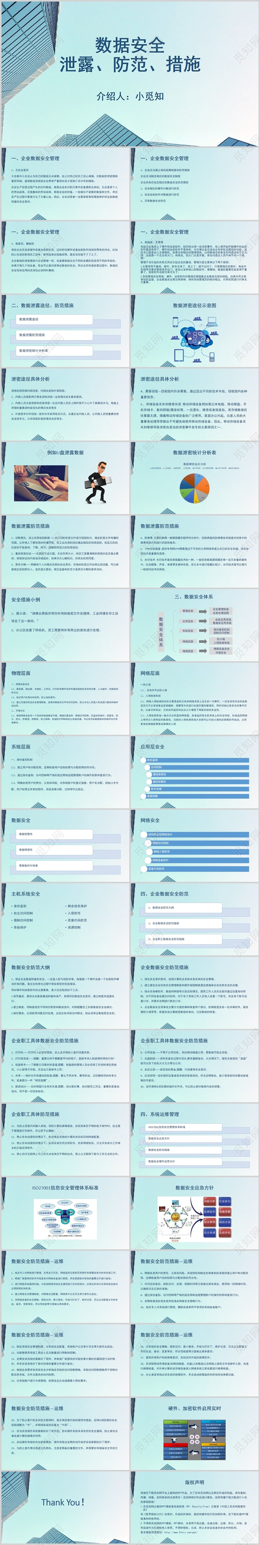 蓝色商务数据安全数据安全泄露防范措施PPT模板数据安全ppt