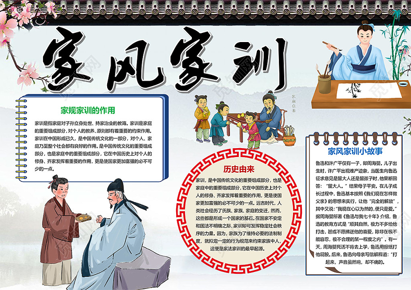 中国风家风家训中国传统文化新家规传统礼仪小报家风家训小报手抄家风家训小报手抄报