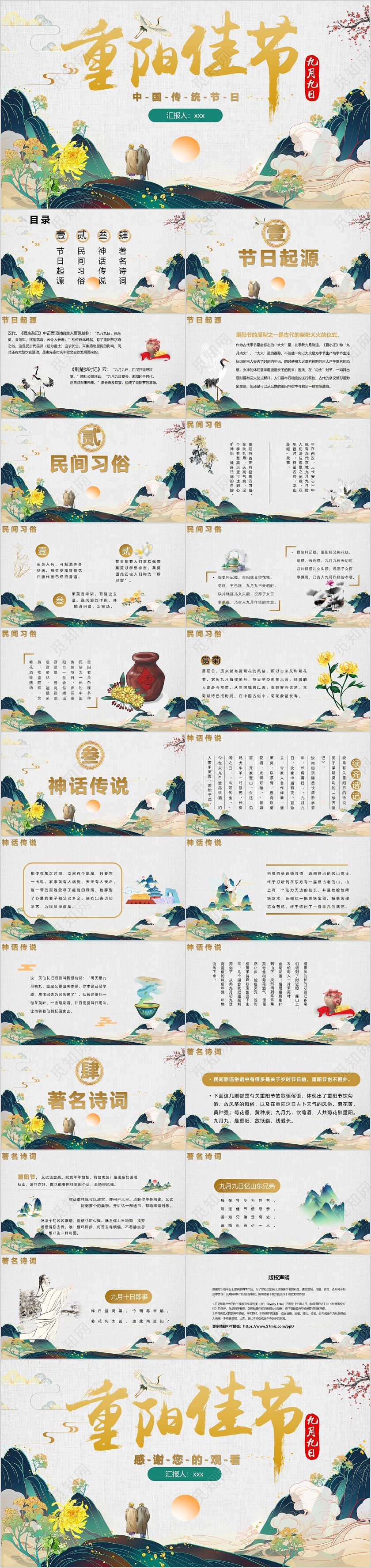 国潮风中国传统节日九九重阳节节日介绍PPT模板