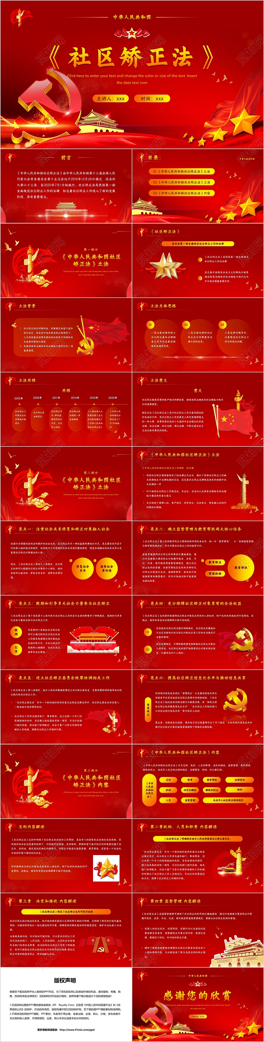 红色党政风格中华人民共和国社区矫法PPT模板