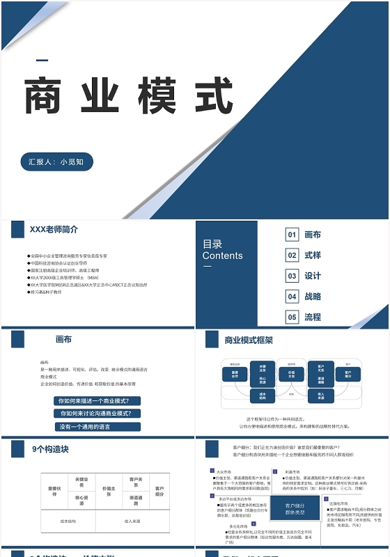 蓝色商务风商业模式画布商业模式PPT模板商业模式画布ppt