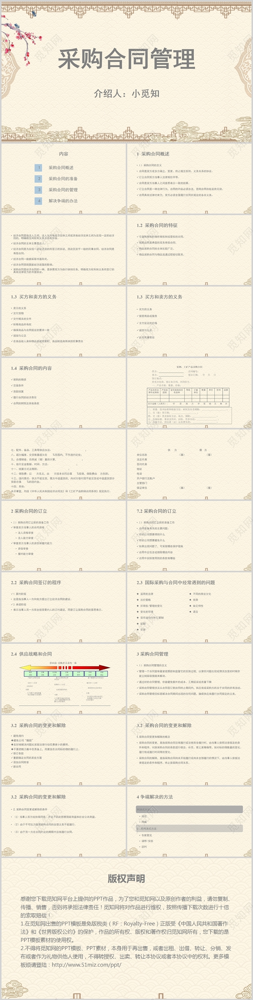 棕色中国风合同管理采购合同管理PPT模板