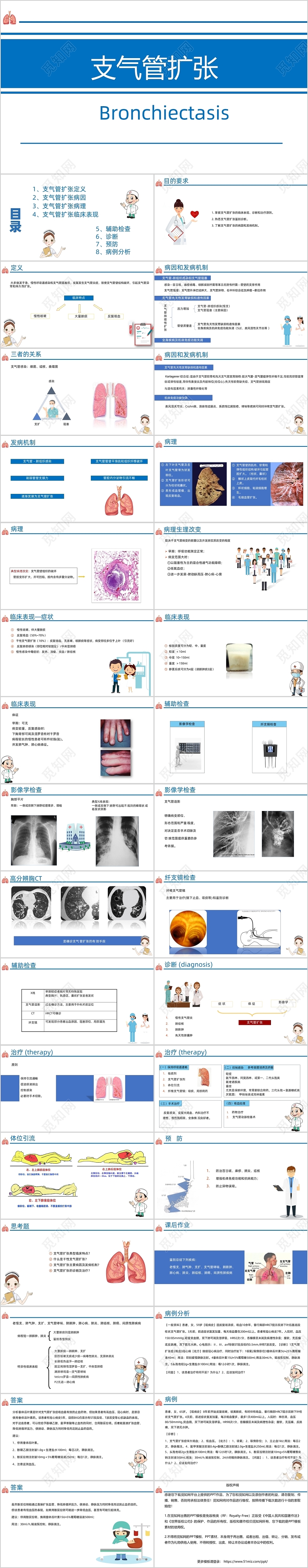蓝色清新医疗医学风支气管扩张BronchiectasPPT支气管扩张ppt