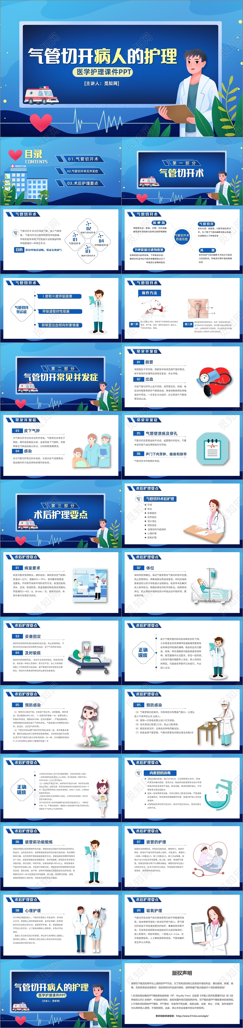 蓝色清新医疗医学管切开病人的护理医学护理课件PPT模板