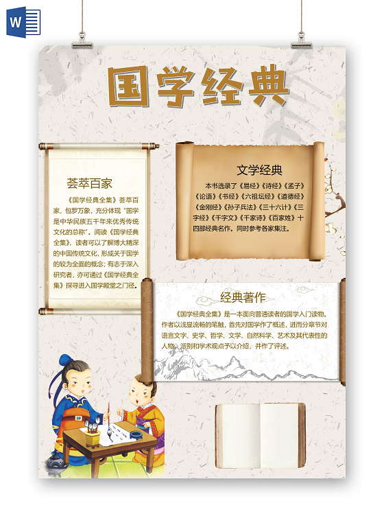 中国风国学经典荟萃百家文学经典经典著作诗经论语小报