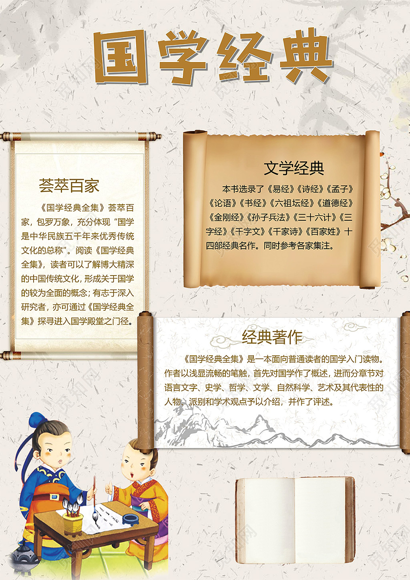 中国风国学经典荟萃百家文学经典经典著作诗经论语小报