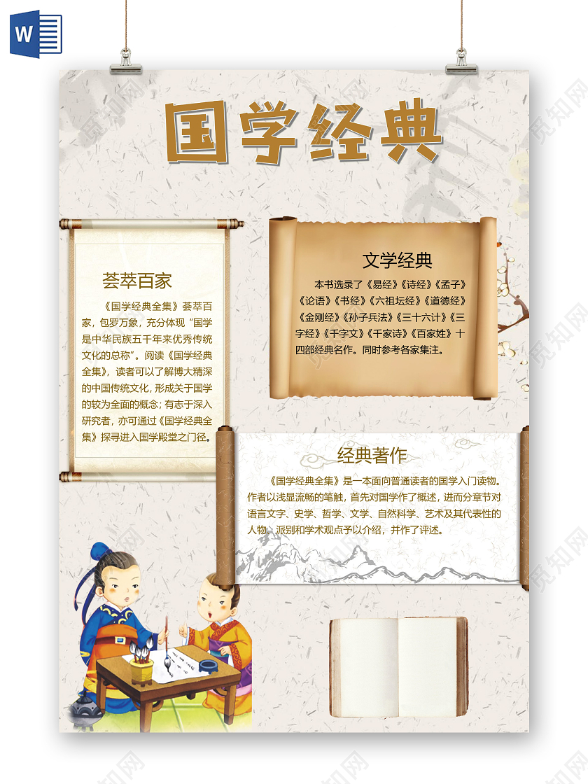 中国风国学经典荟萃百家文学经典经典著作诗经论语小报