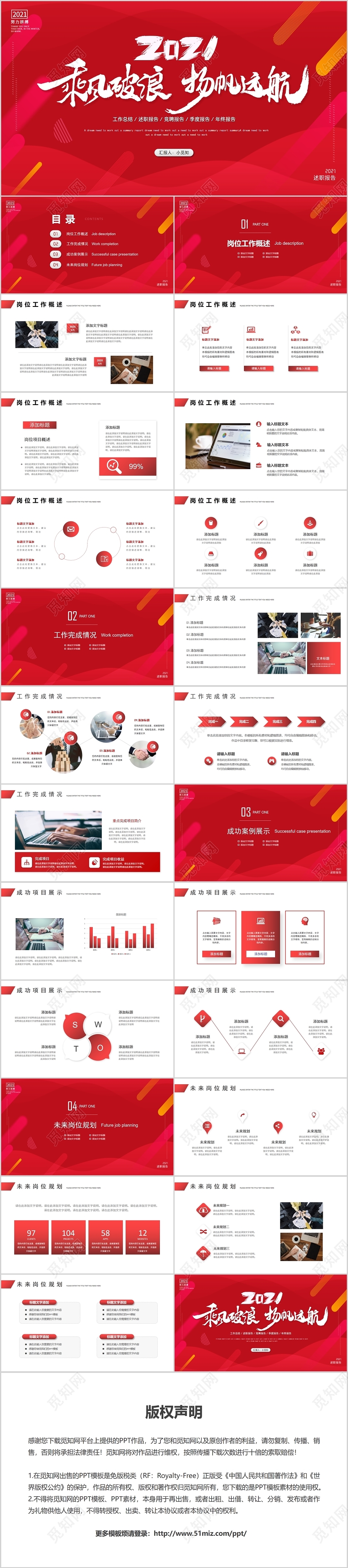 红色水彩商务乘风破浪扬帆远航个人年终述职报告PPT模板