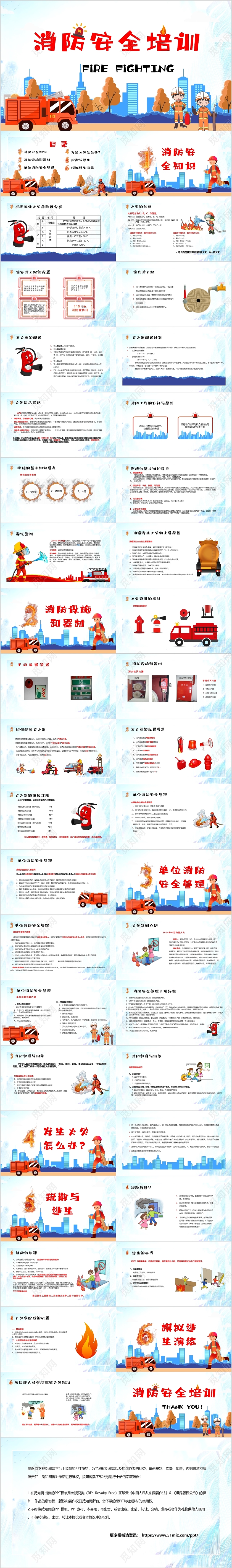 红蓝卡通风消防安全培训PPT模板