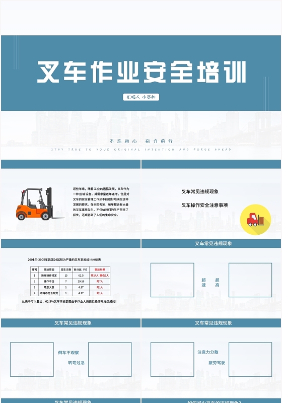 蓝色商务风叉车安全培训叉车作业安全培训PPT模板叉车安全培训ppt
