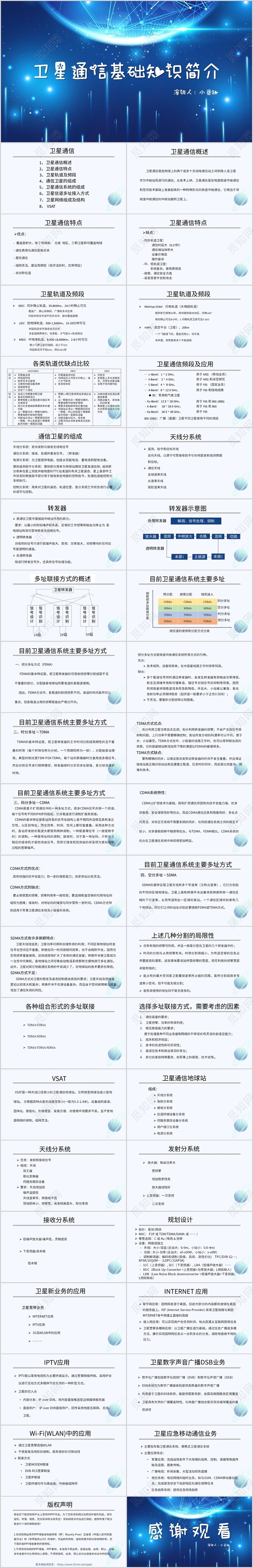 蓝色简约风说课课件卫星通信基础知识简介PPT模板卫星PPT