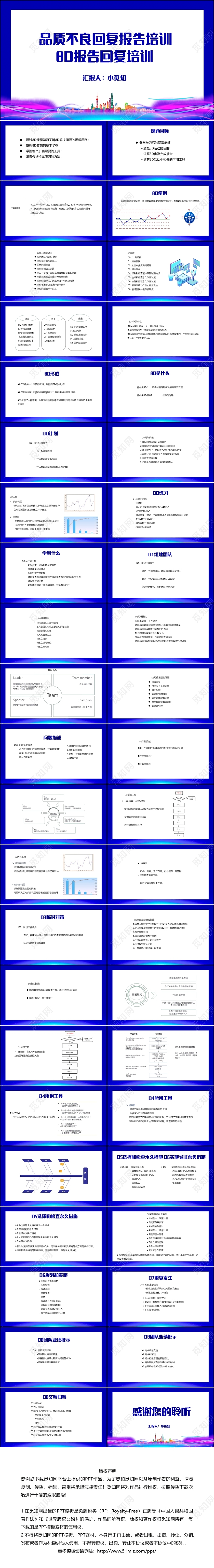 蓝色简约风品质不良回复报告培训品质培训PPT模板品质培训ppt