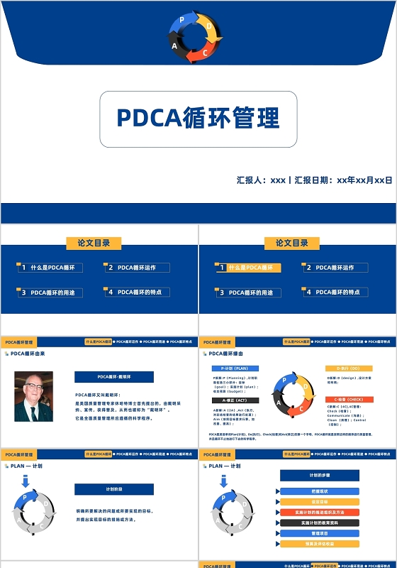 蓝色商务风介绍PDCA循环管理介绍方案PPT模板