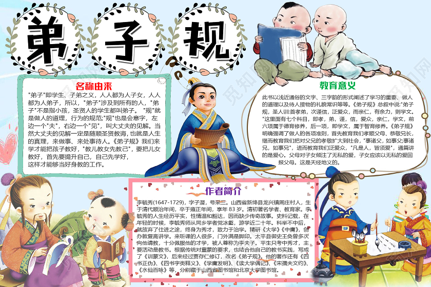 蓝色卡通儿童弟子规小报手抄报word模板