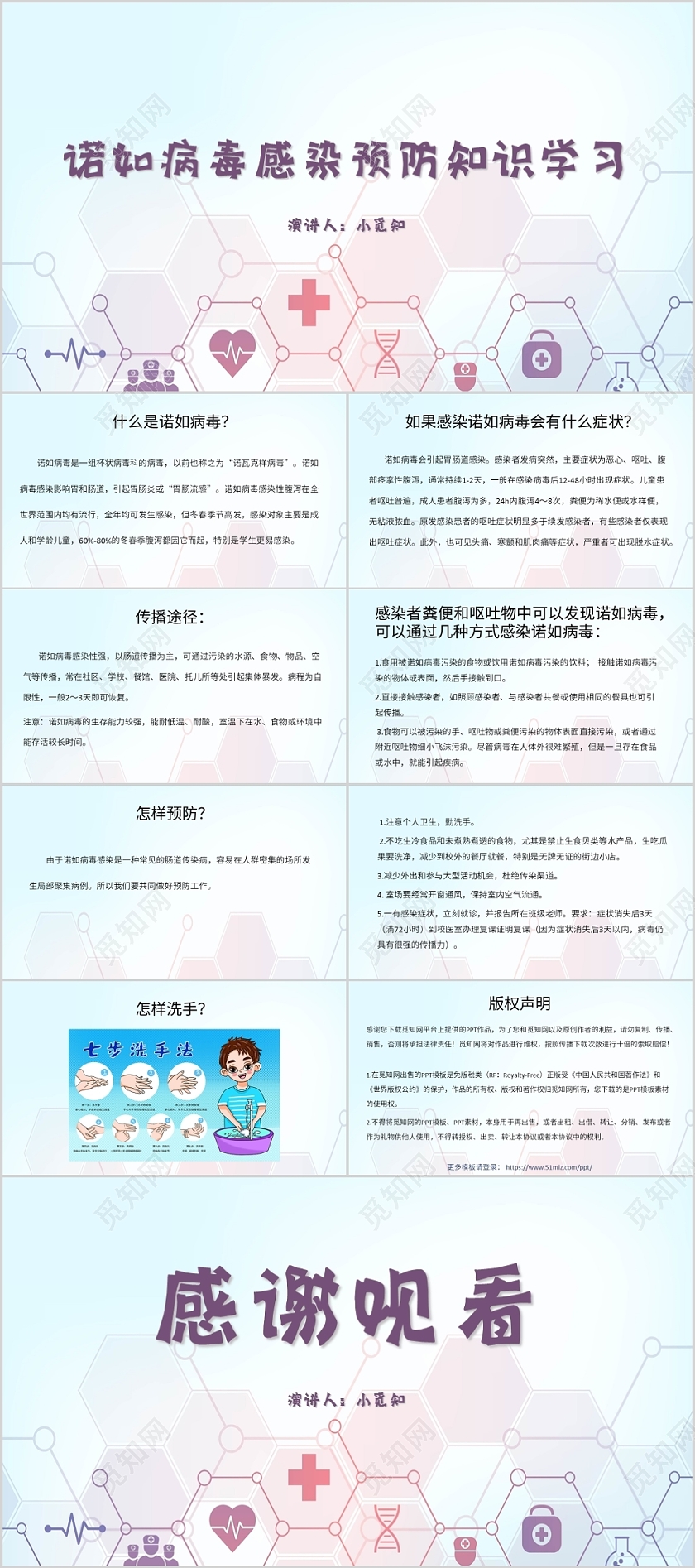 蓝色简约风说课课件诺如病毒感染预防治知识PPT模板