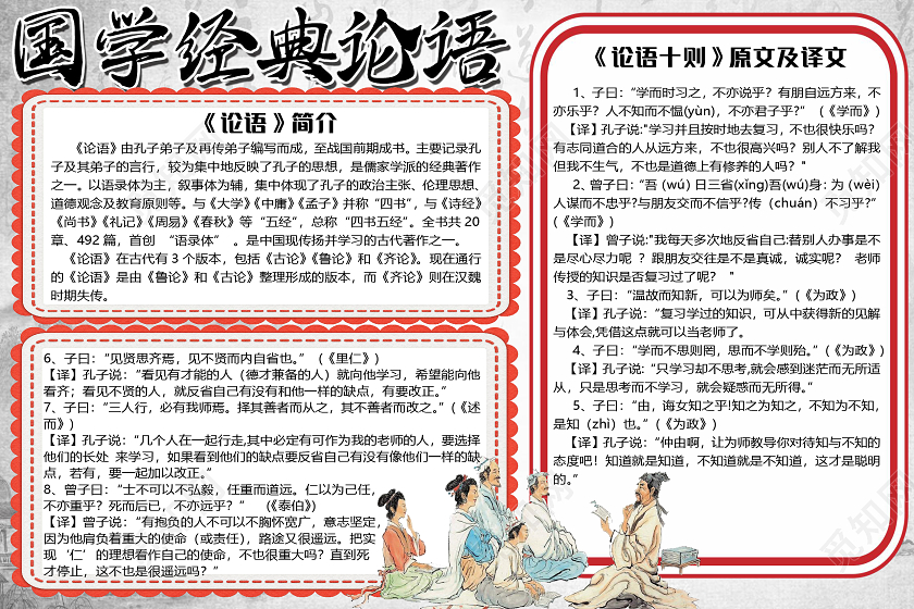 简约古风国学经典论语小报手抄报word模板