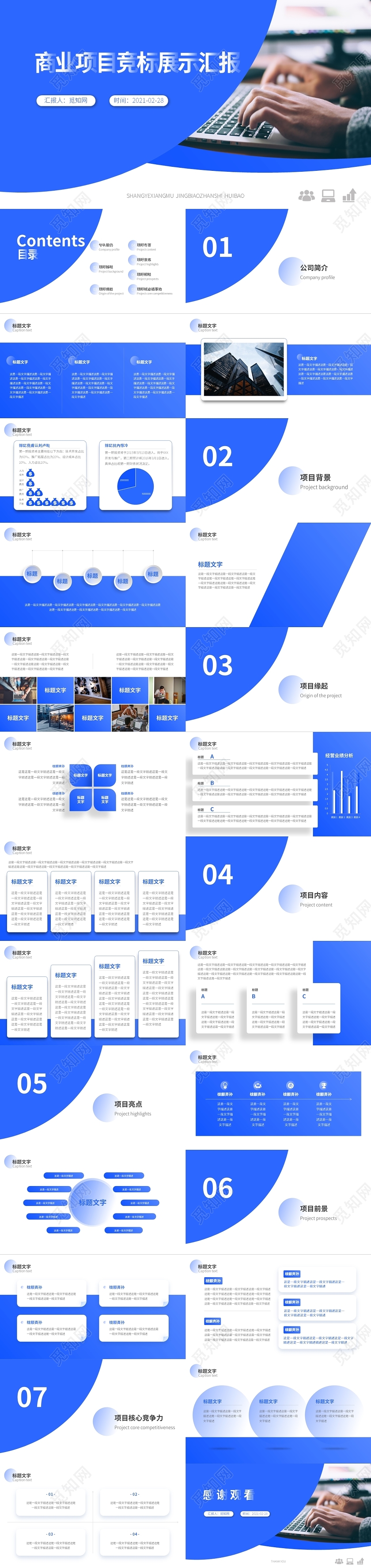 蓝色简约公司介绍商业项目竞标展示汇报PPT模板