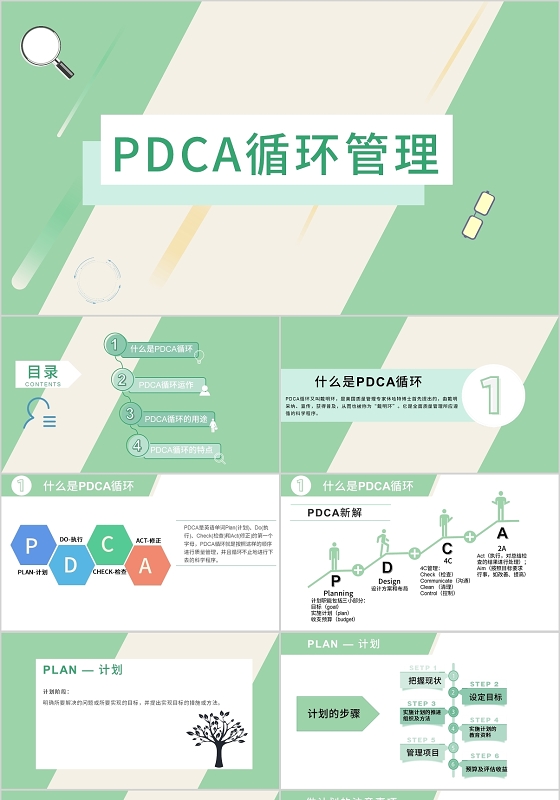 绿色小清新PDCA循环管理商务介绍PPT模板