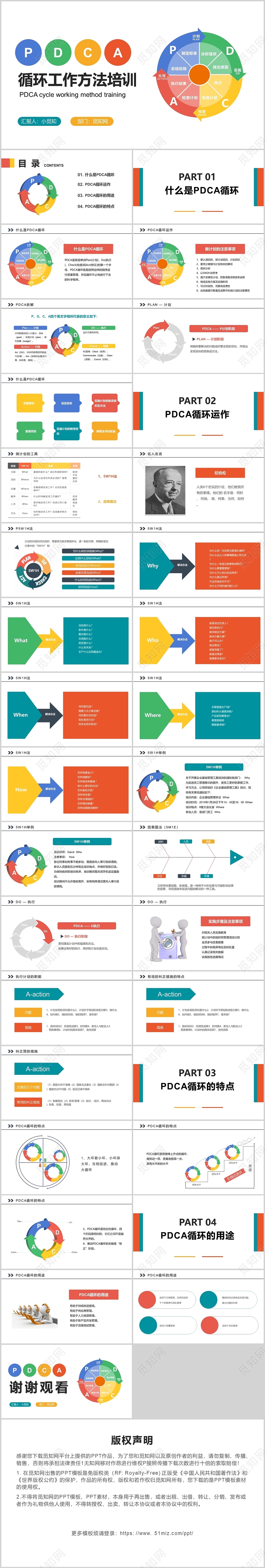 彩色撞色商务风PDCA循环管理PPT模板