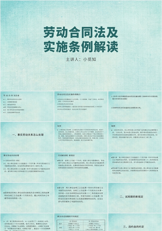 绿色简约风劳动合同法及实施条例解读PPT模板劳动合同法ppt
