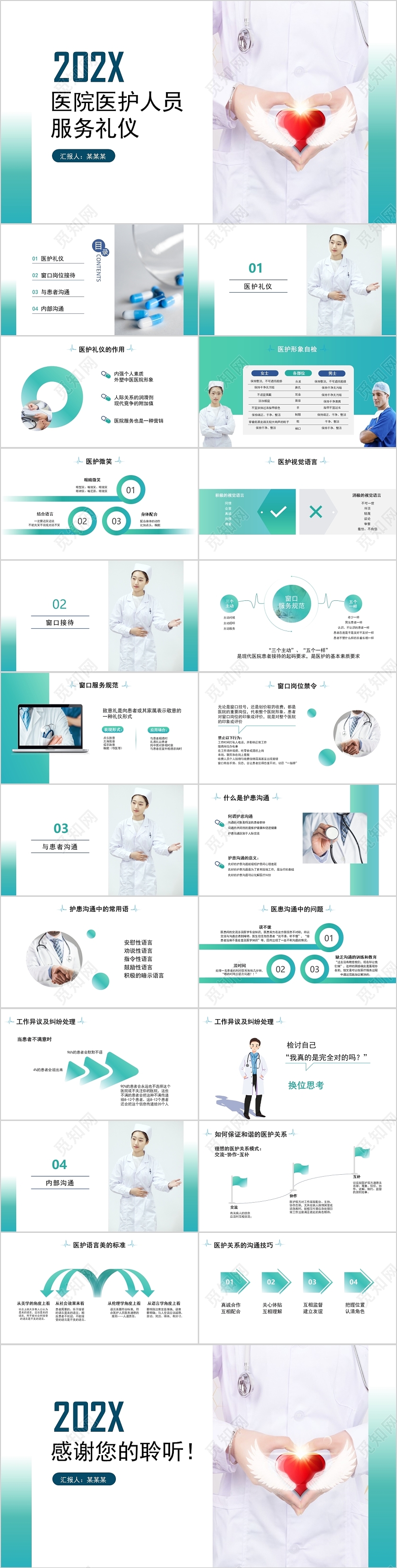 绿色医疗风培训医护礼仪PPT模板