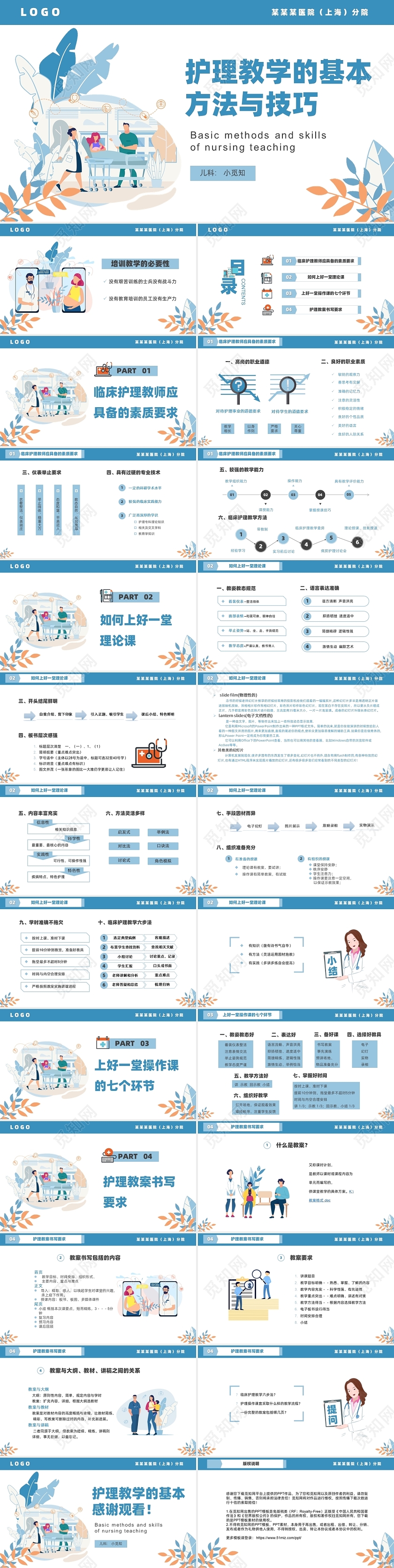 蓝色卡通商务风护理教学的基本PPT模板
