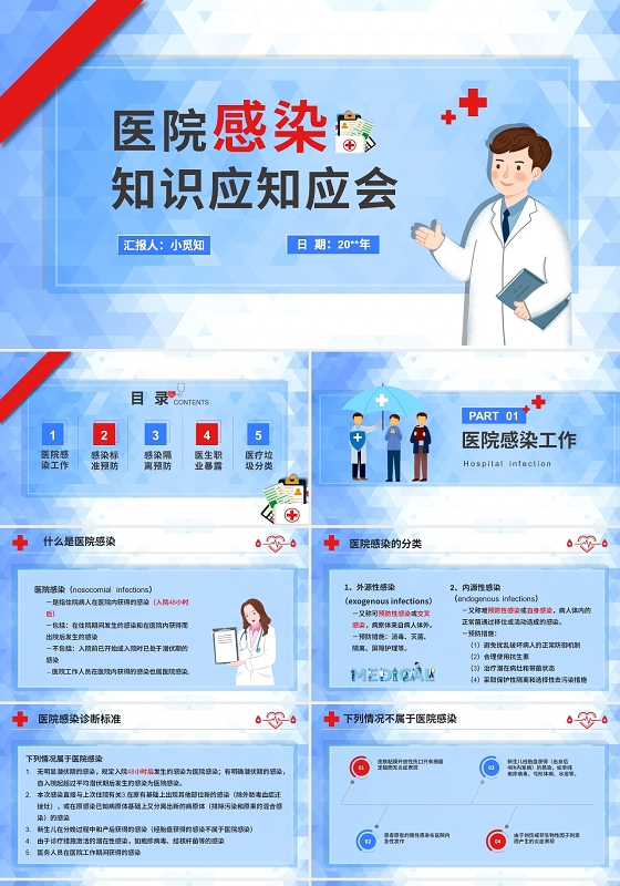 医疗卡通商务风医院感染知识培训PPT模板