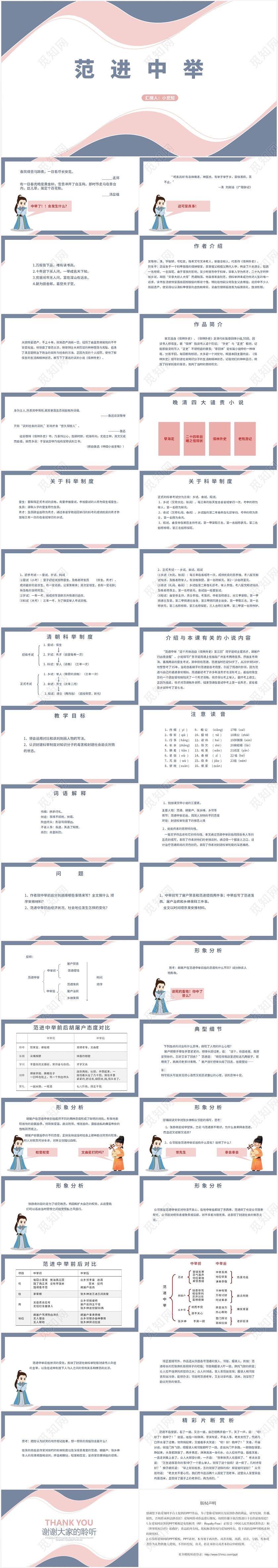 粉蓝色简约风范进中举范进中举PPT模板
