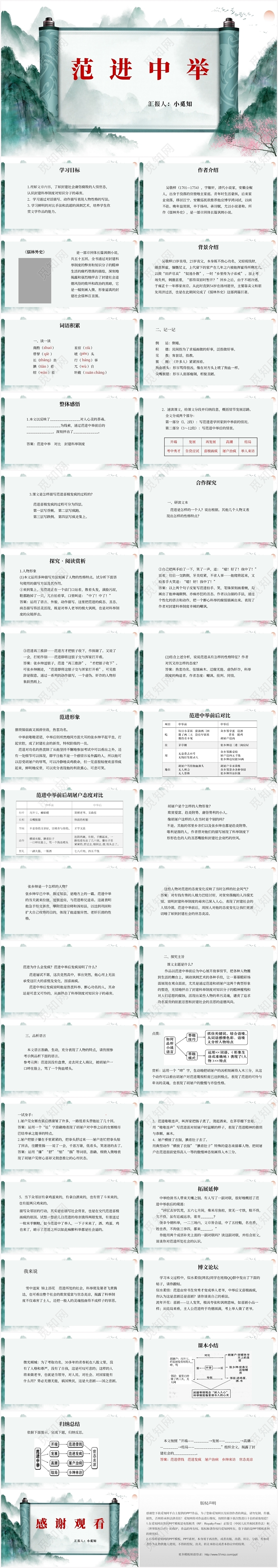 蓝色古风范进中举范进中举PPT模板