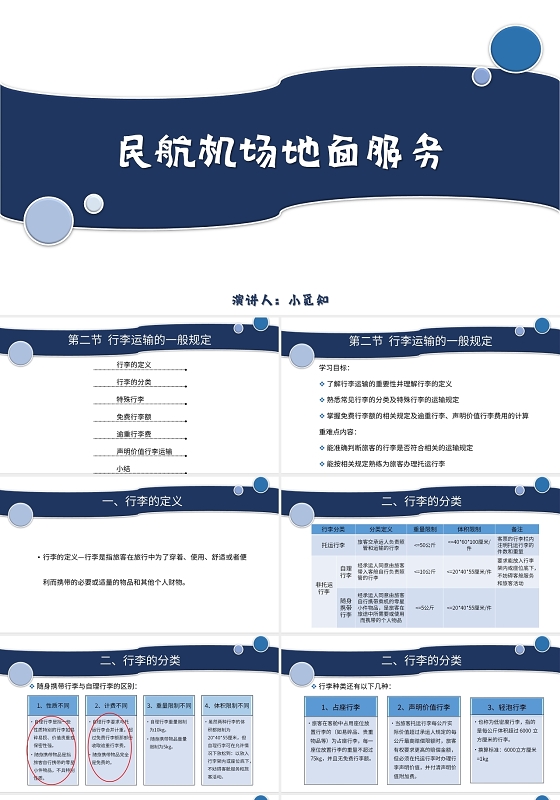 蓝色商务风说课课件民航机场地面服务PPT模板