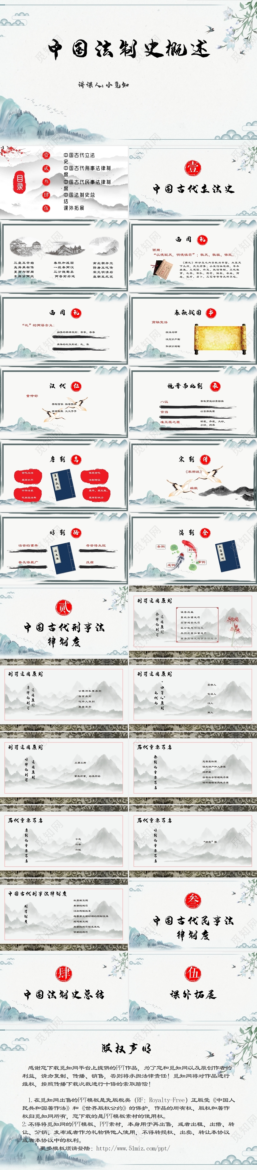 青色中国风中国法制史中国法制史概括PPT模板