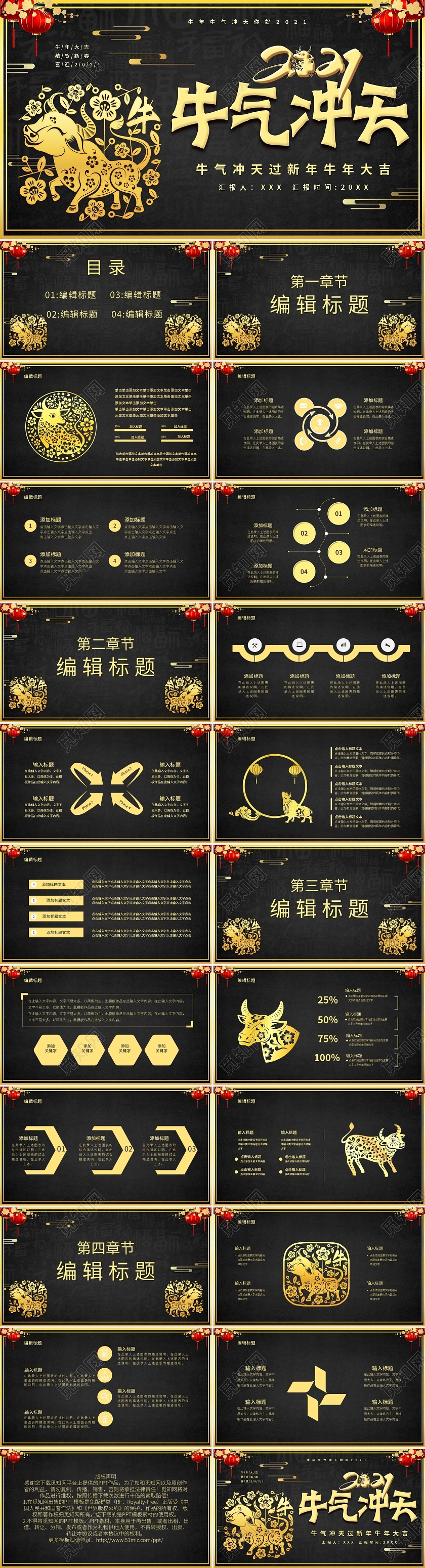 牛气冲天过新年牛年大吉PPT模板宣传PPT动态PPT2021牛年