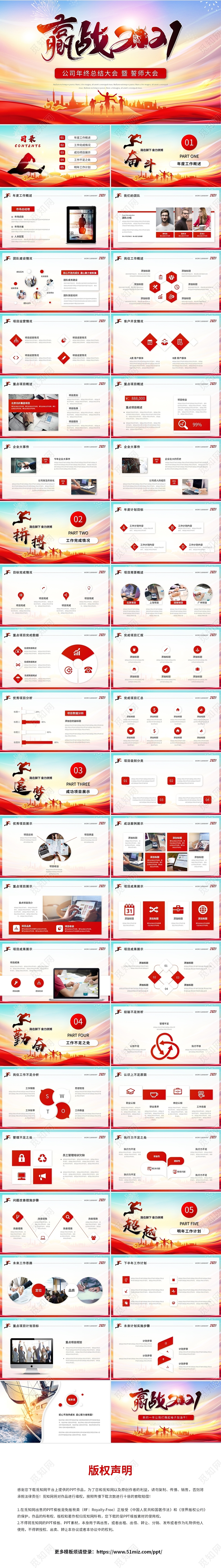 大气红色赢战2021企业年终总结工作总结暨誓师大会ppt模板