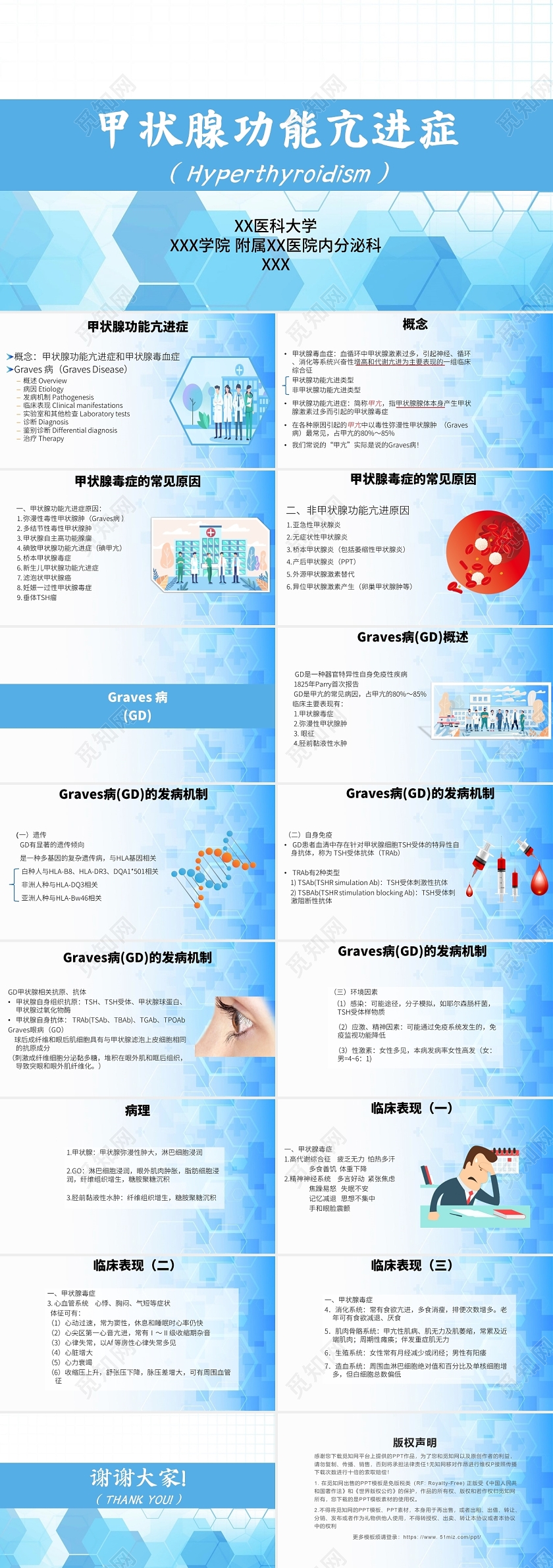 蓝色简约风甲亢甲减介绍性医疗PPT甲亢危象护理查房