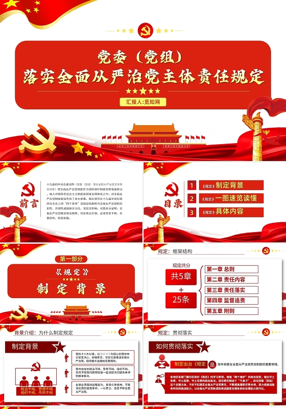 简约党委党组落实全面从严治党主体责任规定党建党课PPT模板