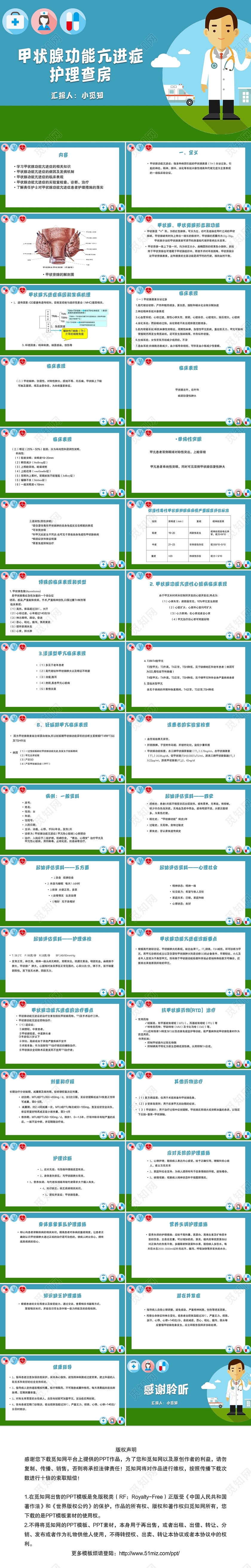 医疗卡通风甲状腺功能亢进症护理查房甲状腺PPT模板