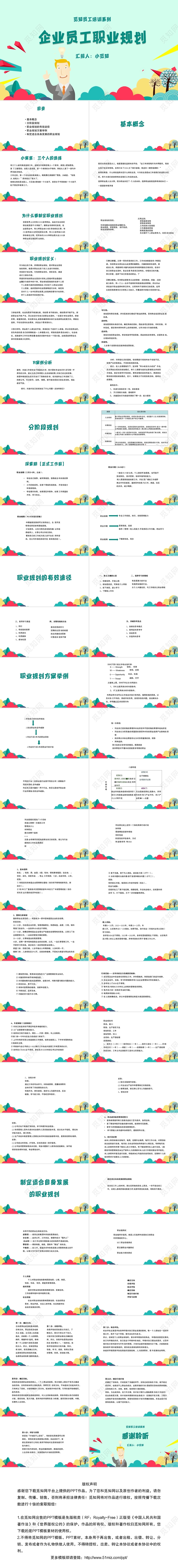 绿色卡通简约风企业员工职业规划员工培训PPT模板