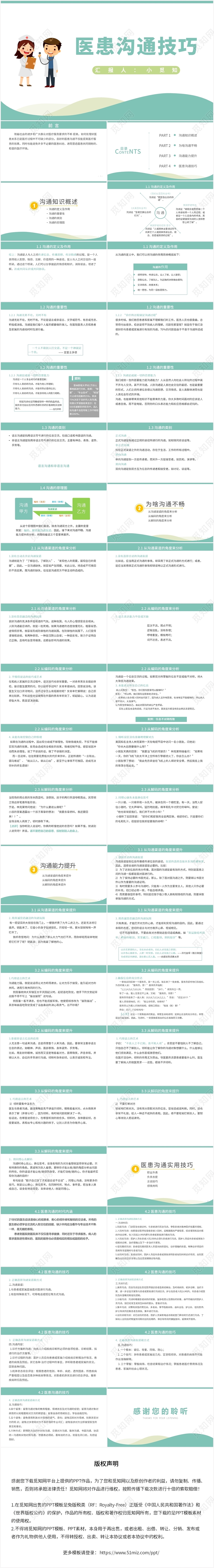 绿色卡通风医患沟通医患沟通技巧PPT模板