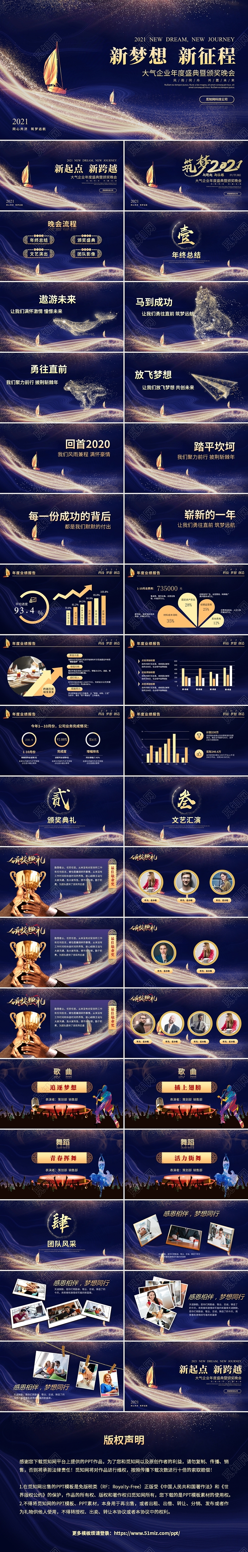 大气科技感企业2021年会优秀员工表彰颁奖典礼ppt模板