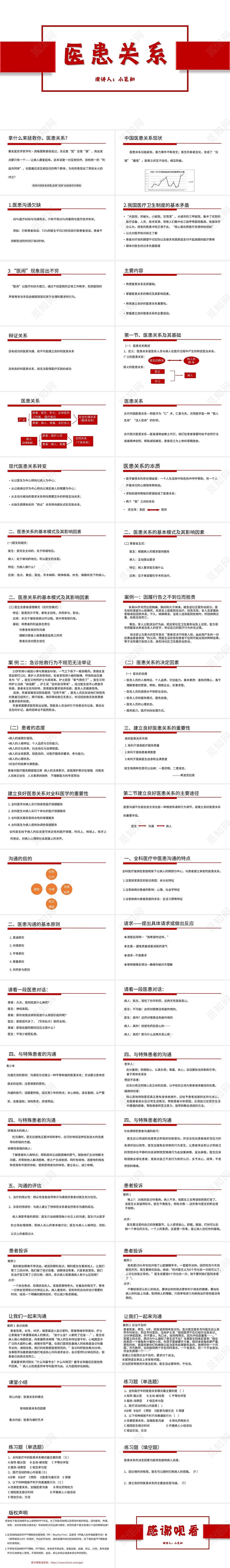 红色简约风说课课件医患关系ppt模板医患沟通
