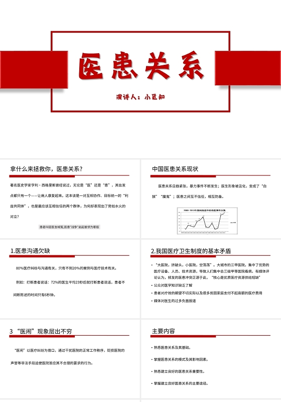 红色简约风说课课件医患关系ppt模板医患沟通