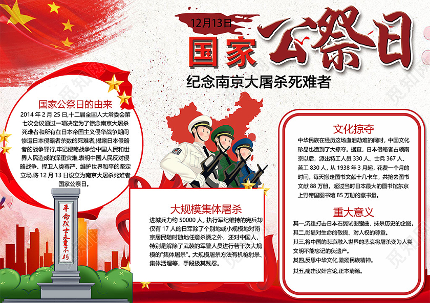 卡通勿忘国耻振兴中华南京大屠杀国家公祭日小报