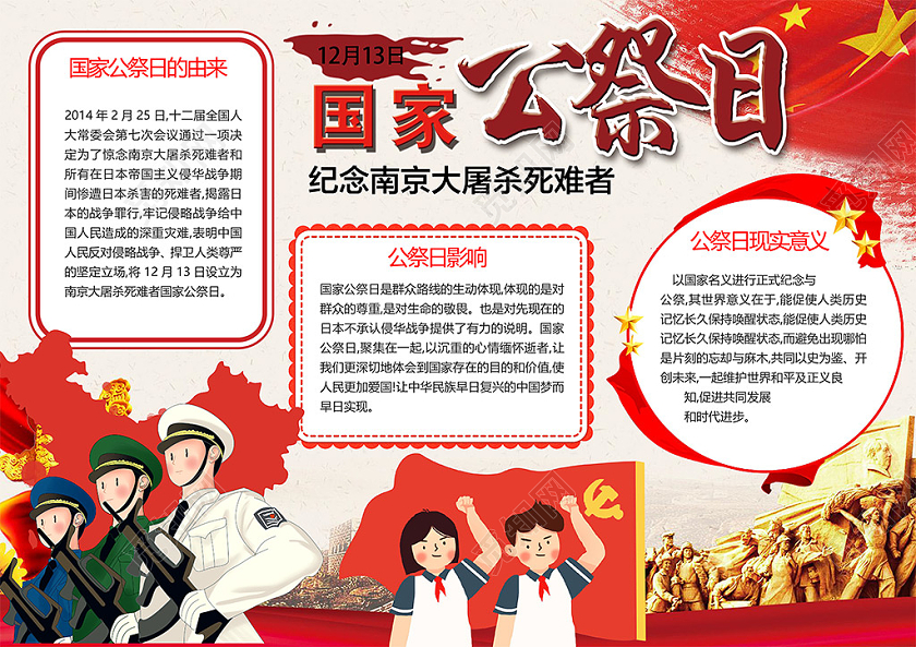 卡通国家公祭日勿忘国耻南京大屠杀世界和平小报