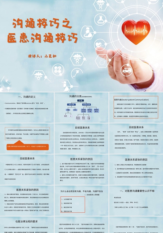 蓝色简约风说课课件沟通技巧之医患沟通技巧PPT模板