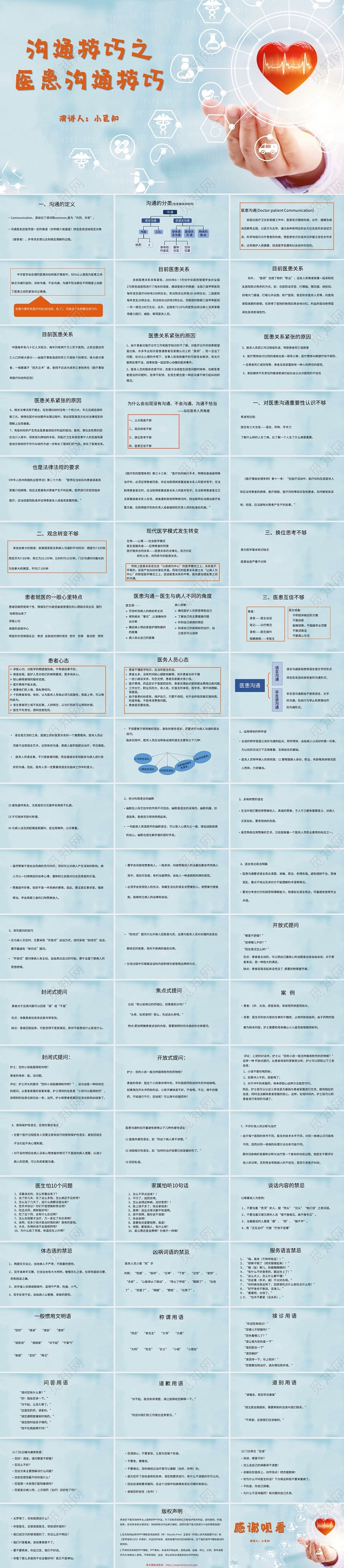 蓝色简约风说课课件沟通技巧之医患沟通技巧PPT模板